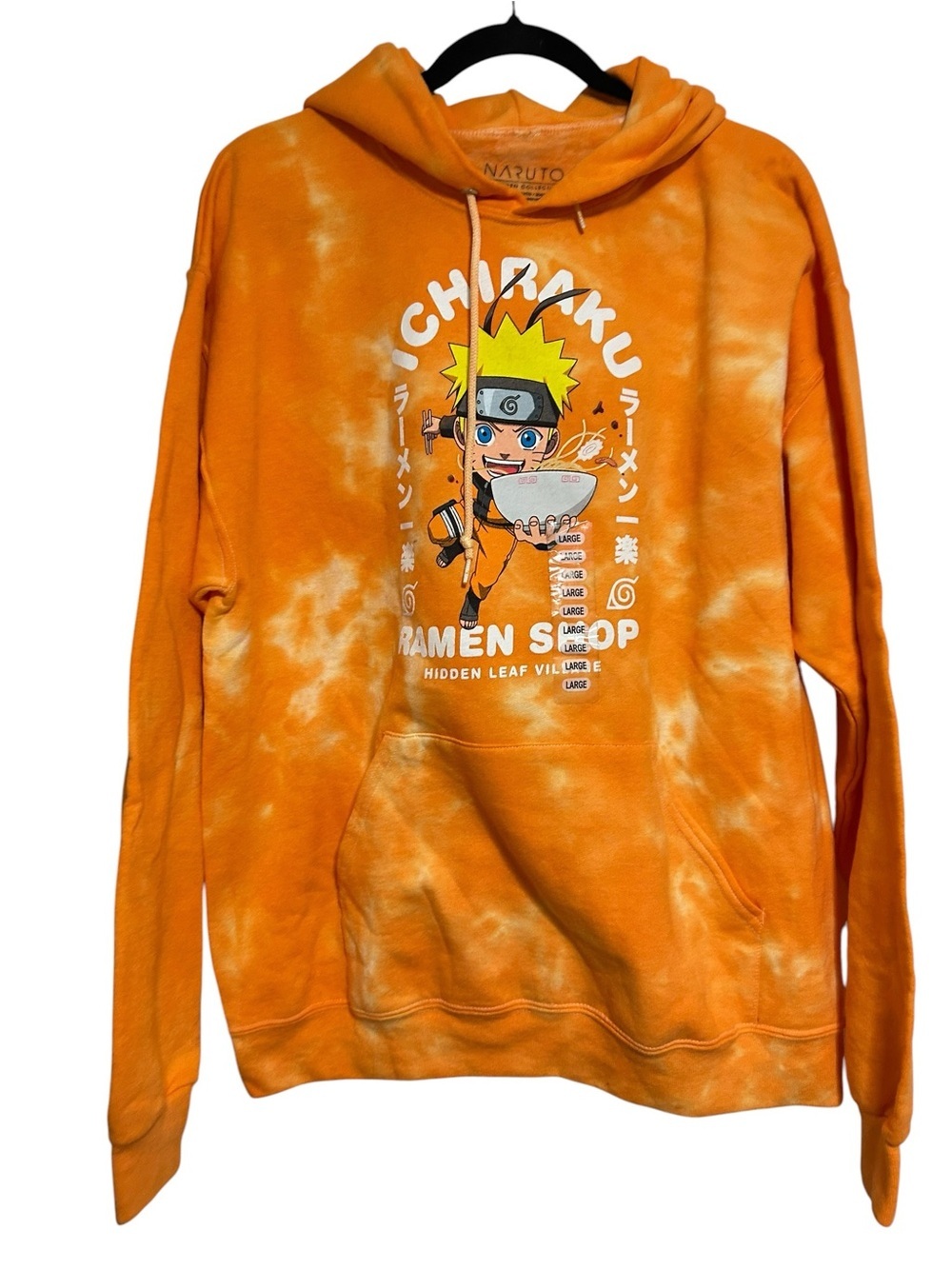 Bioworld Naruto Shippuden Ichiraku Ramen Shop Orange Tie-Dye Hoodie Size Large